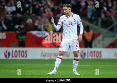 Varsavia, Polonia. 16 novembre 2021. Matty CASH of Poland durante il 2022 FIFA World Cup Qualifier Group incontro tra Polonia e Ungheria allo Stadio Nazionale PGE di Varsavia, Polonia il 15 novembre 2021 (Foto di Andrew SURMA/ Credit: Sipa USA/Alamy Live News Foto Stock