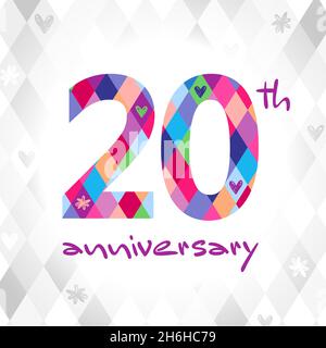 numeri del 20° anniversario. 20 anni. 20% di sconto sul concetto di logotipo. Modello grafico astratto isolato. Creative Bright bg, 2 e 0 cifre Illustrazione Vettoriale