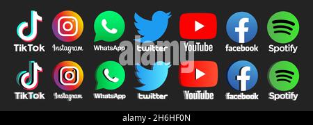 Le icone dei social media logo 3d effetto in formato vettoriale Illustrazione Vettoriale