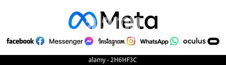 Meta Platforms, Inc. È l'organizzazione madre di Facebook, Messenger, Instagram, WhatsApp e Oculus. Logo in formato vettoriale Illustrazione Vettoriale