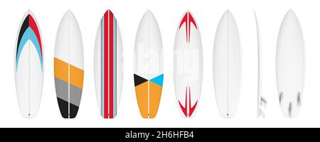 Surfboard Set design personalizzato isolato su sfondo bianco in formato vettoriale Illustrazione Vettoriale