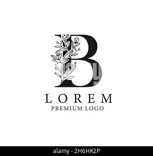 lettera iniziale b con vortici e vettore floreale, lettera astratta b logo formato da foglie Illustrazione Vettoriale