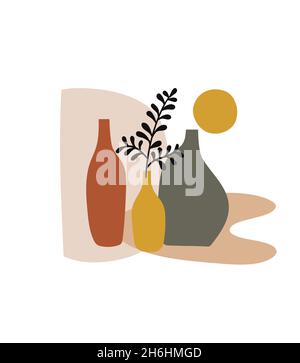 Poster d'arte contemporanea in colori pastello. Vettore arte parete botanica. Pareti artistiche minimal e naturali Illustrazione Vettoriale