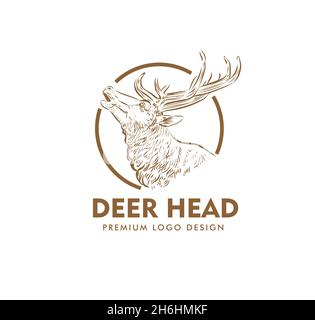 Illustrazione vettoriale del disegno del capo del cervo, modello di concetto del disegno del logo del capo del cervo creativo Illustrazione Vettoriale