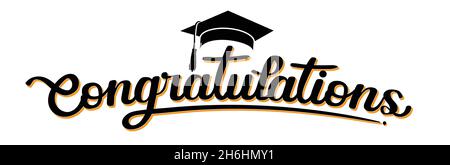 Congratulazioni Graduate calligraphy elegante disegno di lettere Illustrazione Vettoriale