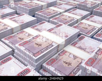 Denaro di Myanmar. Kyat fatture. Banconote MM3. 500 birmano. Affari, finanza, notizie di background. illustrazione 3d. Foto Stock