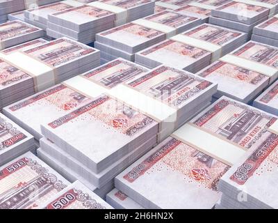 Denaro di Myanmar. Kyat fatture. Banconote MM3. 500 birmano. Affari, finanza, notizie di background. illustrazione 3d. Foto Stock