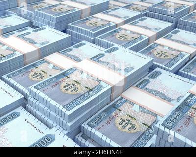 Denaro di Myanmar. Kyat fatture. Banconote MM3. 1000 birmano. Affari, finanza, notizie di background. illustrazione 3d. Foto Stock