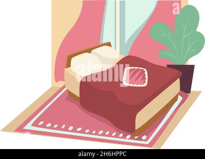 Camera da letto dal design femminile, letto e arredamento interno Illustrazione Vettoriale