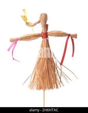 Tradizionale bambola di paglia fatta a mano isolata su bianco Foto Stock