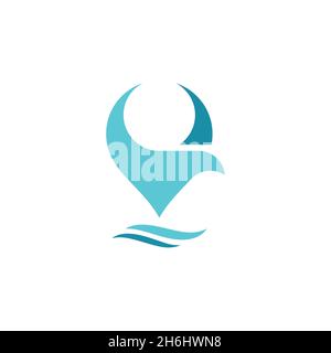 Design vettoriale. Logo creato dalla combinazione di idea di concetto di logo per la navigazione di uccelli e spilla. Illustrazione Vettoriale