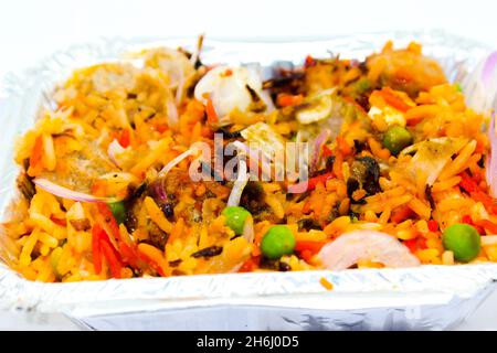 Un'immagine della ricetta di Veg biryani con focus selettivo Foto Stock