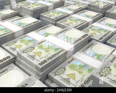 Il denaro del Ruanda. Fatture del franco. Banconote RWF. 500 Kinya. Affari, finanza, notizie di background. illustrazione 3d. Foto Stock