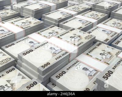 Il denaro del Ruanda. Fatture del franco. Banconote RWF. 500 Kinya. Affari, finanza, notizie di background. illustrazione 3d. Foto Stock