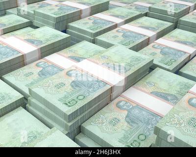 Denaro della Thailandia. Baht thailandese fatture. Banconote THB. 20 bahts. Affari, finanza, notizie di background. illustrazione 3d. Foto Stock