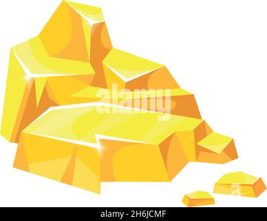 Pepite minatori d'oro. Miniera di Metall, manti di gioielli di pile, icona vettoriale cartoon isolato su sfondo bianco Illustrazione Vettoriale