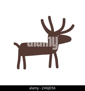 Icona del cervo o o del Moose in stile semplice Doodle. Cartoon Elk Silhouette isolato su bianco. Illustrazione vettoriale Illustrazione Vettoriale
