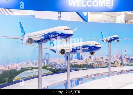 Boeing 787, 777 X, 737 max Airliner modello dreamliner presso lo stand della società. Russia. Mosca. 22 luglio 2021 Foto Stock