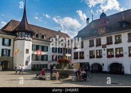 Città vecchia di Thun, Canton Berna, Svizzera, Europa Foto Stock