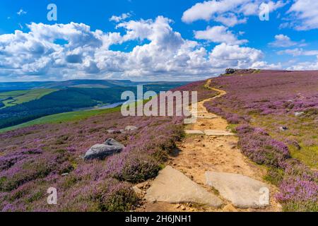 Vista di Salt Cellar Rock formazione vicino Ladybower Reservoir, Peak District National Park, Derbyshire, Inghilterra, Regno Unito, Europa Foto Stock