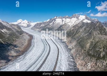 Antenna del Ghiacciaio del Grande Altesco, Patrimonio dell'Umanità dell'UNESCO, Alpi Bernesi, Svizzera, Europa Foto Stock