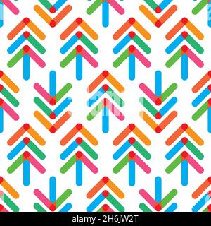 Vacanze invernali modello vettoriale senza cuciture con alberi di Natale colorati su sfondo bianco. Illustrazione Vettoriale