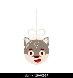 Buon Natale e palla di Capodanno con lupo carino. Cartoon inverno vacanze animali bauble. Illustrazione dello stock vettoriale Illustrazione Vettoriale