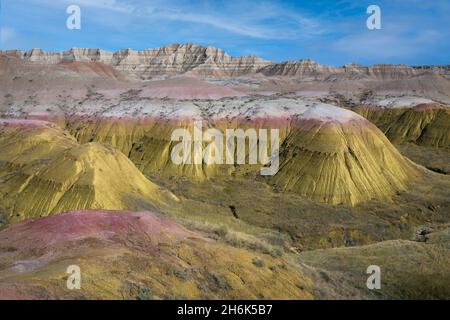 Area dei tumuli gialli nel Badlands National Park vicino a Wall, South Dakota Foto Stock