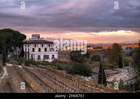 Paesaggio del vino nella regione dei Sibirats a Penedes nella provincia di Barcellona in Catalogna Spagna Foto Stock