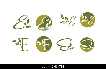 Un set di illustrazioni vettoriali di Olive Monogram Logo Letter E. Illustrazione Vettoriale