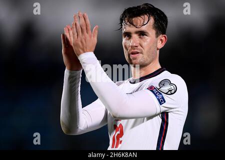 Serravalle, San Marino. 15 novembre 2021. Ben Chilwell d'Inghilterra si è recato al termine della partita di calcio dei qualificatori europei della Coppa del mondo FIFA 2022 tra San Marino e l'Inghilterra. Credit: Nicolò campo/Alamy Live News Foto Stock