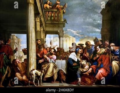 Cena a casa di Simone il fariseo 1555 - 1556 Caliari Paolo detto Paolo Veronese, 1528/ 1588 Italia, italiano, ( Simone, era un, Il fariseo , menzionato nel Vangelo di Luca come ospite di un pasto, che invitava , Gesù a mangiare in casa sua, ma non gli mostrava , i segni usuali di ospitalità offerti ai visitatori, un bacio di saluto , acqua per lavarsi i piedi , o olio per la testa ) Foto Stock