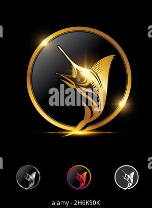 Un set di illustrazioni vettoriali del cartello con il logo Golden Fishing Circle Illustrazione Vettoriale