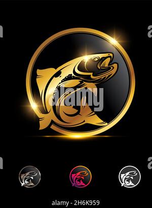 Un set di illustrazioni vettoriali del cartello con il logo Golden Fishing Circle Illustrazione Vettoriale