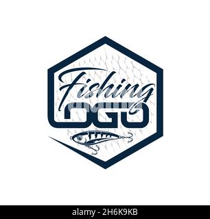 Un set di illustrazioni vettoriali del logo del modello di emblema del torneo di pesca Illustrazione Vettoriale