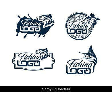 Un insieme di illustrazioni vettoriali di disegno di logo di pesca vettoriale Illustrazione Vettoriale