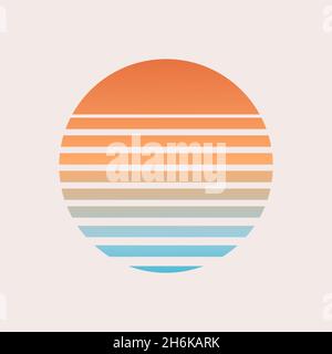 Sole tramonto retrò. Logo estivo vintage o design a icone. Illustrazione vettoriale Illustrazione Vettoriale