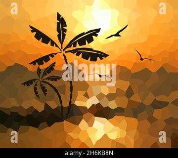 Sfondo astratto di una palma al tramonto. Vettore Illustrazione Vettoriale