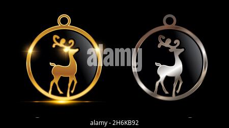 Un set di illustrazioni vettoriali di oro e argento diario di Natale cerchio decorazione Vector Sign Illustrazione Vettoriale