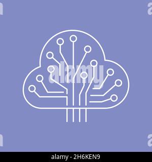 Icona della linea di apprendimento automatico e intelligenza artificiale Illustrazione Vettoriale