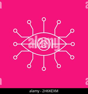 Icona della linea di apprendimento automatico e intelligenza artificiale Illustrazione Vettoriale