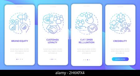 Schermata della pagina dell'app mobile Gradient Onboarding per i vantaggi del branding Illustrazione Vettoriale