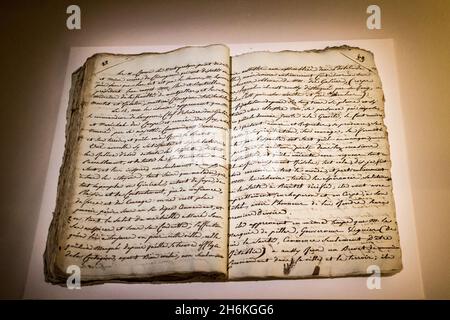 Musée d'Histoire de Marseille : esposizione Grande peste 1720 : ultima copia del manoscritto di Nicolas Pichatty de Croissainte ' Journal abrégé de ce qui s'est passé en la ville de Marseille depuis qu'elle est affligée de la contagion' Foto Stock