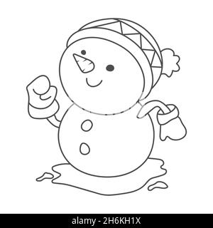 snowman. Un contorno vuoto per i saluti di Natale e Capodanno, libri da colorare, stampa e francobollo, stampi in silicone, applicazioni e design creativo. Piatto Illustrazione Vettoriale