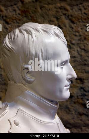 Busto di Napoleone esposto nel Palacio de los Aquila, Ciudad Rodrigo, Provincia di Salamanca, Spagna. Napoleone Bonaparte, 1769 - 1821, imperatore del F. Foto Stock