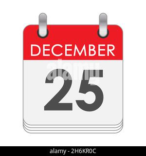 Dicembre 25. Una foglia del calendario flip con la data del 25 dicembre. Stile piatto. Illustrazione Vettoriale