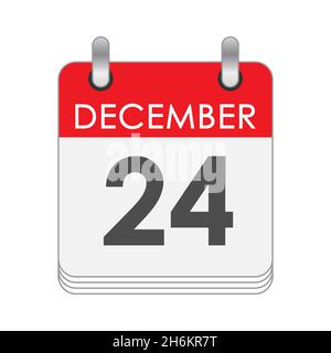 Dicembre 24. Una foglia del calendario flip con la data del 24 dicembre. Stile piatto. Illustrazione Vettoriale