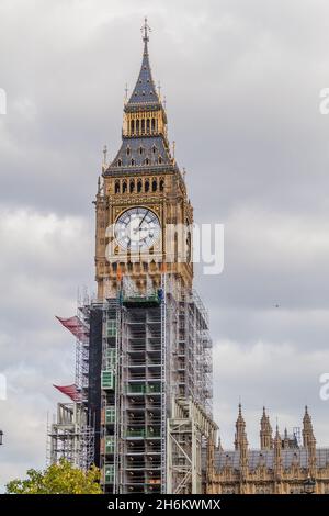 Big ben torre sotto ponteggio, Londra, Regno Unito Foto Stock