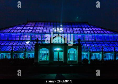 Kew Gardens, Richmond, Regno Unito. 16 novembre 2021. Oltre un milione di luci scintillanti illuminano gli iconici giardini Kew mentre la loro esposizione di luci di Natale ritorna per un nono anno. Il Natale a Kew parte da mercoledì 17 novembre 2021 a domenica 9 gennaio 2022 Amanda Rose/Alamy Live News Foto Stock