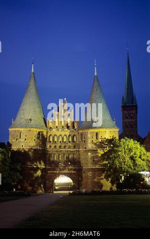 Holsten Gate Lubeck, Germania Foto Stock